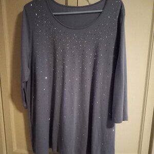Catherine's Women's 3/4 sleeve Knit Lt. Blue Sparkle Sequins Top 1x BLING!